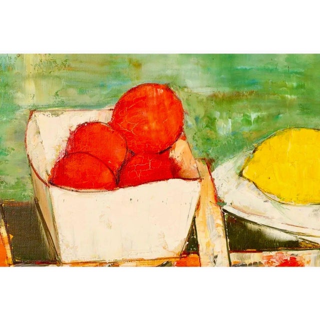 André Vignoles, French Oil Painting Andre Vignoles Farm Kitchen, Wine Flask, Fruits, Vegetables For Sale In Miami - Image 6 of 10