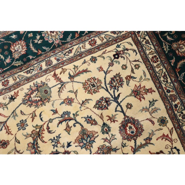 Vintage Zabihi Collection Large Ivory Green Indian Room Rug - 10'9" x 13'3" For Sale In New York - Image 6 of 11