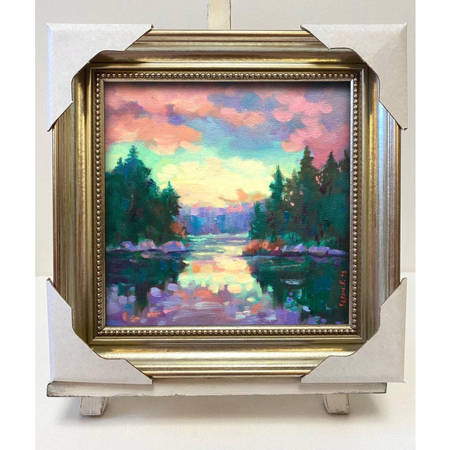 Contemporary Original Landscape on Canvas Painting Montana Lake by Valeriya Serova For Sale - Image 3 of 9