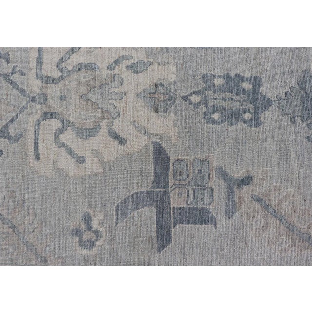 Large Modern Oushak With Floral Motifs With Cream Grey Blue and Powder Blue For Sale - Image 12 of 12