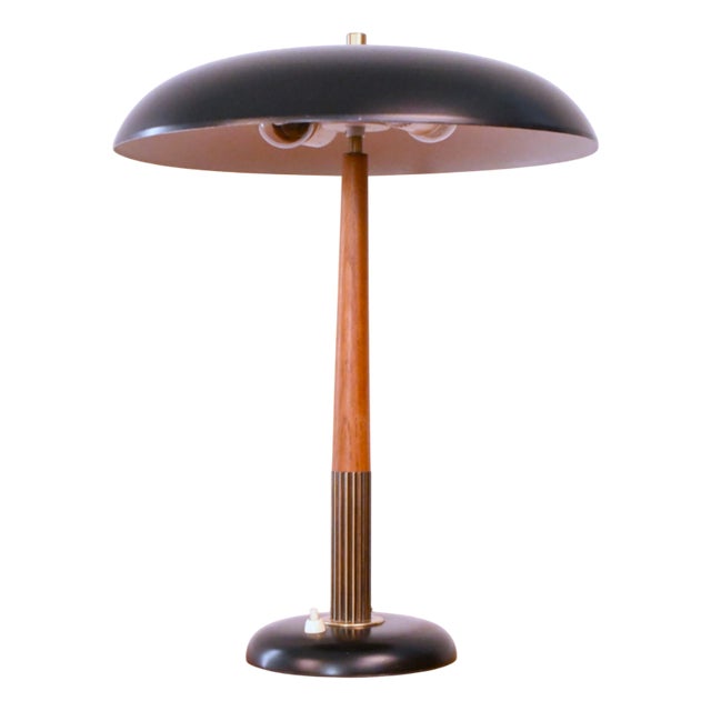 Swedish Modern Teak and Brass Table Lamp from Boréns, 1940s For Sale
