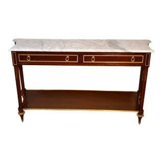 1920 Antique French Louis XVI Mahogany & Marble Top Console Table For Sale