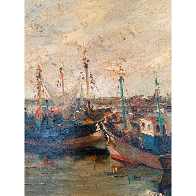"Fishing Boats" Oil on Canvas, 20th Century For Sale In Greenville, SC - Image 6 of 12