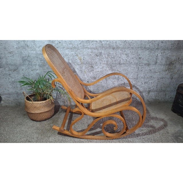 1960s Thonet-Style Rocking Chair in Bent Beechwood and Caning, 1960s For Sale - Image 5 of 12