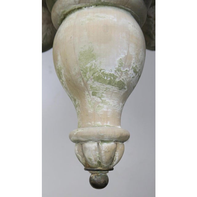 Wood Eight-Light Carved Wood Chandelier With Tassels For Sale - Image 7 of 7