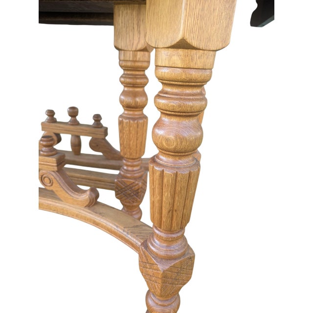Early 20th Century Jacobean Revival Quarter-Sawn Tiger Oak 6-Leg Extension Dining Table For Sale - Image 11 of 18
