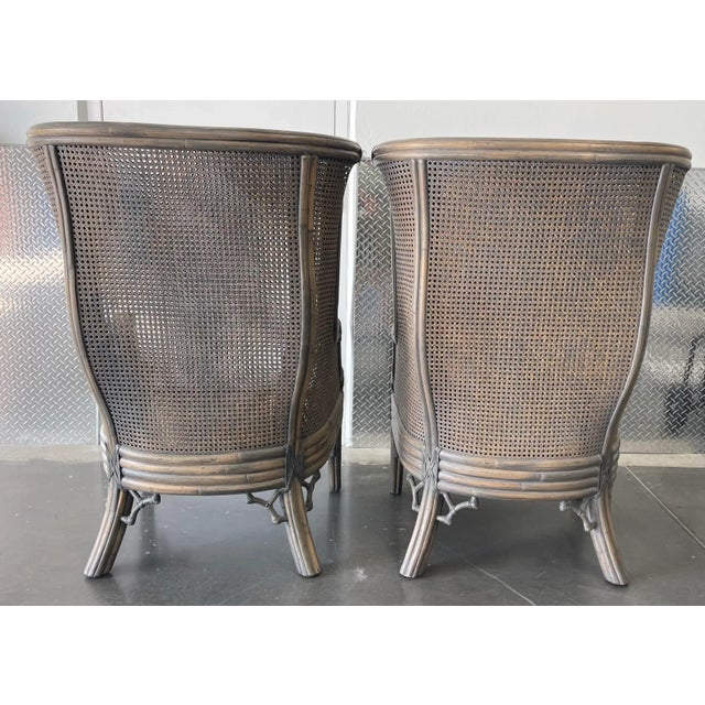 Wood Lane Venture Cane Wingback Chairs – Pair of Coastal Rattan Accent Chairs For Sale - Image 7 of 12