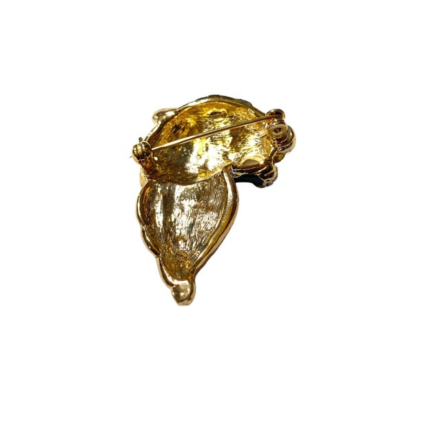 Vintage Gold Tone Black Enamel Clear Rhinestone Zebra Brooch Pin For Sale In New York - Image 6 of 6