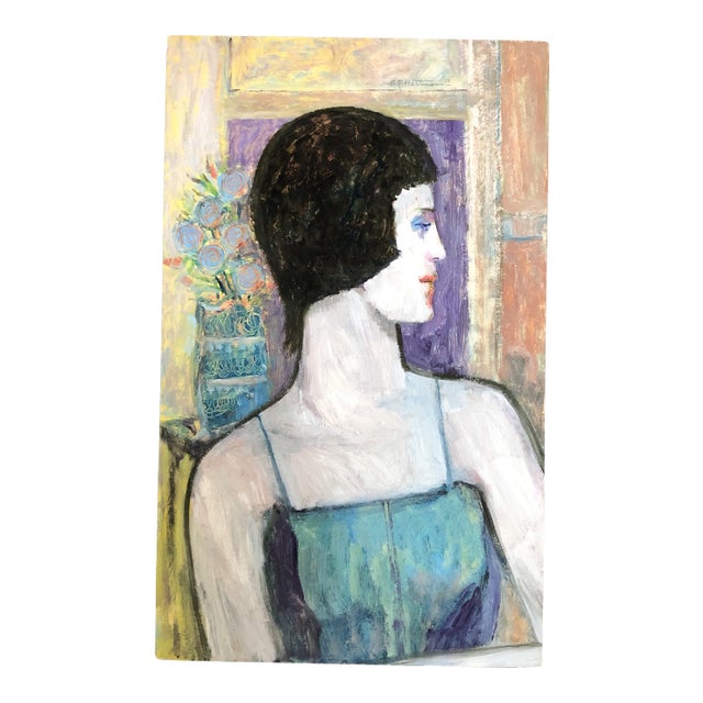 Original Vintage E.J.Hartmann Female Portrait Painting Signed 1970’s For Sale