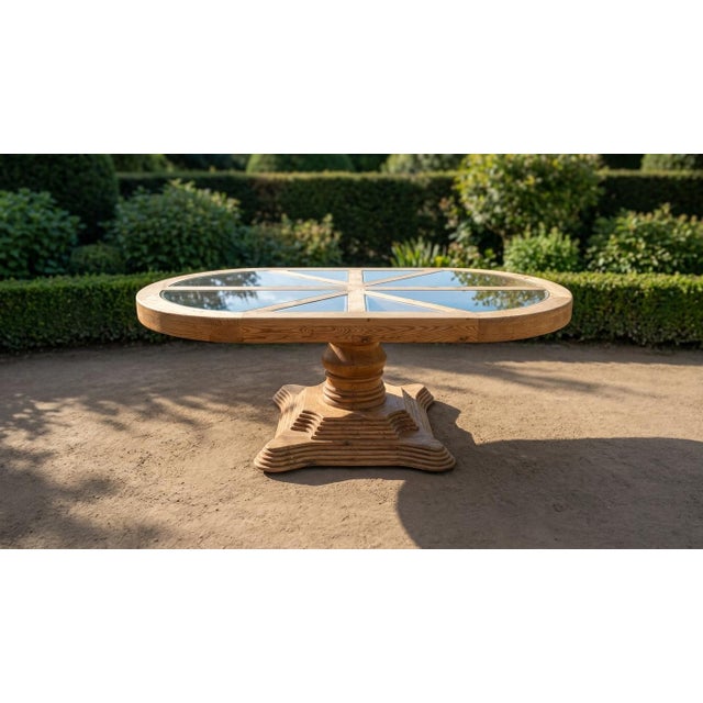 Vintage Architectural Oval Table in Wood and Glass, 1970 For Sale - Image 3 of 5