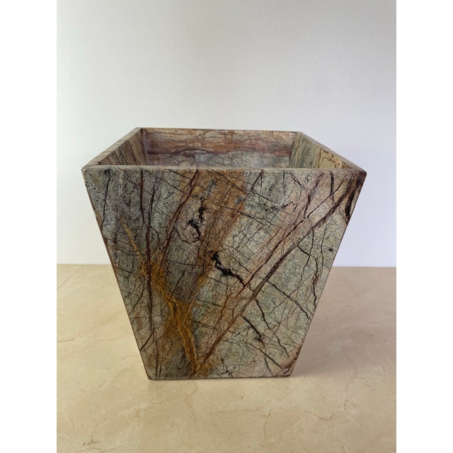 Postmodern Late 20th Century Post Modern Rainforest Marble Tapered Waste Basket For Sale - Image 3 of 10
