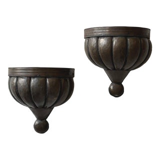Vintage Bulbous Hammered Tin Wall Shelves, a Pair, Circa 1960s For Sale