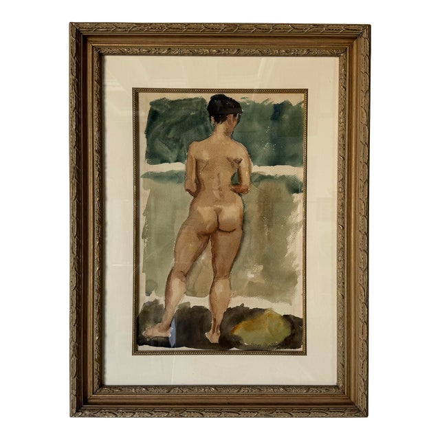 1961 George Mattson Nude Woman Watercolor Painting, Framed For Sale
