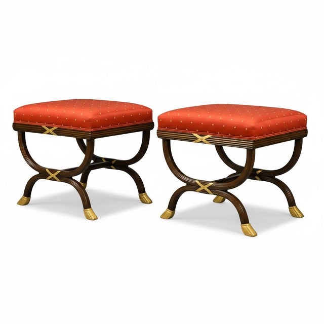 William Switzer Neo-Classical Style Carved Fruitwood & Gilt Ottomans Stools - Pair For Sale In Atlanta - Image 6 of 6
