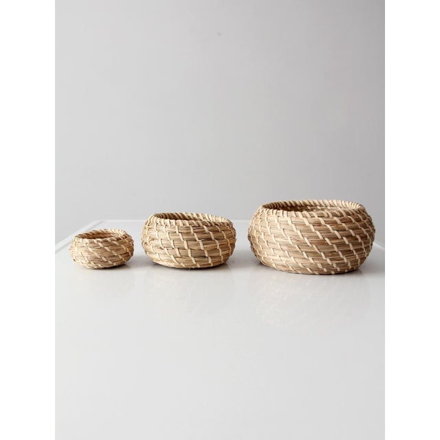 Textile Vintage Set of 3 Woven Nesting Basketsof 3 For Sale - Image 7 of 16
