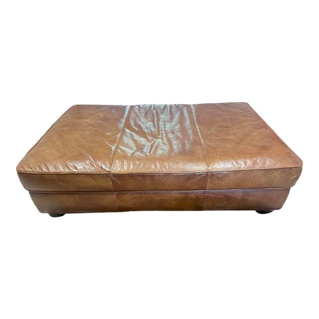 Restoration Hardware Lancaster Leather Ottoman For Sale