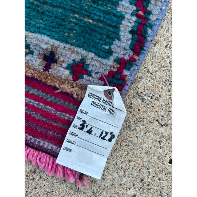 Vintage Hot Pink and Teal Color Kurdish Tribal Runner Rug For Sale In Houston - Image 6 of 8