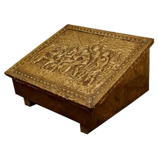 Hand Beaten Brass Fireside Slipper Box, 1920s For Sale