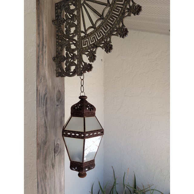 Metal 1900-1909 Set of Lanterns on Cast Iron Victorian Style Brackets For Sale - Image 7 of 12