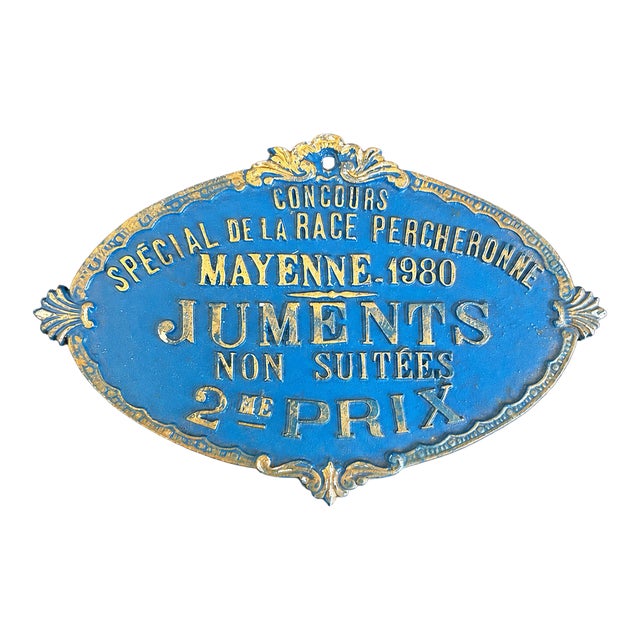 Vintage French Percheron Horse Competition Plaque, Mayenne 1980, 2nd Prize For Sale