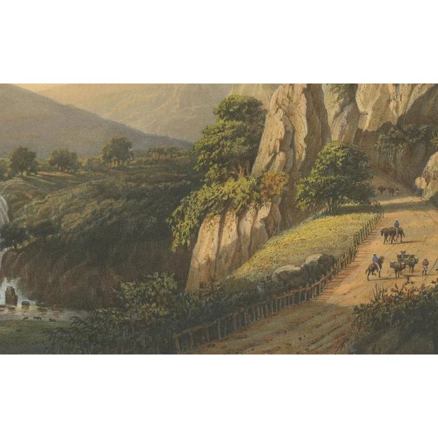 Mountain Road and Waterfall in the Tengger Range, 1872, Java Lithograph For Sale - Image 3 of 10