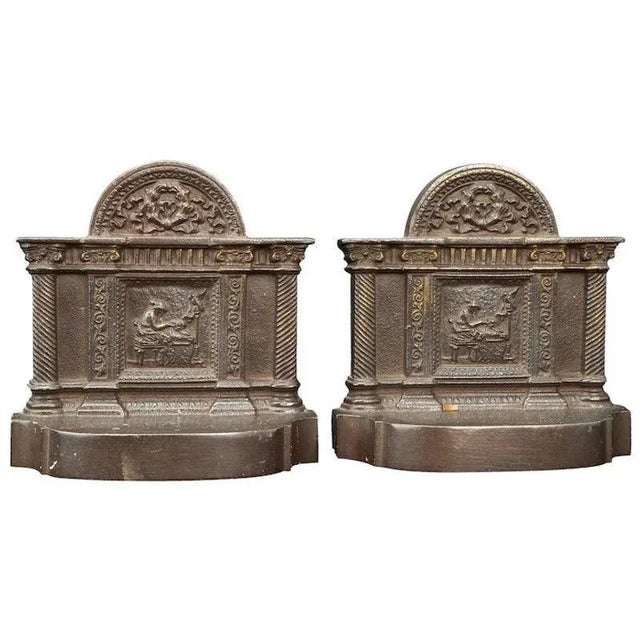 Pair of Heavy Cast Iron Bookends Greek Spinning Bradley and Hubbard Circa 1930 For Sale - Image 9 of 9