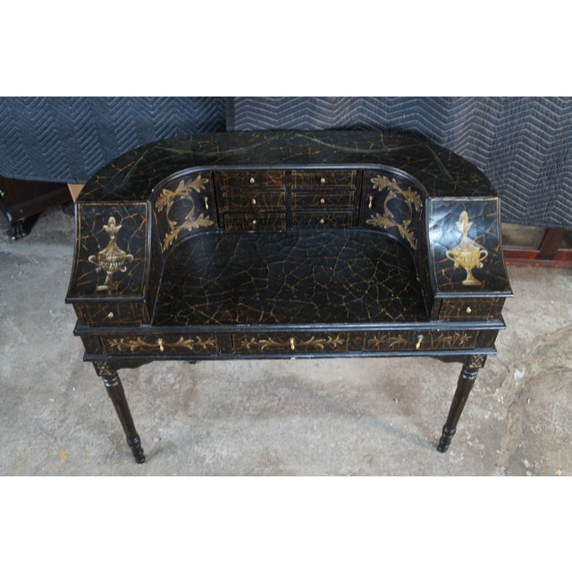 Late 20th Century Vintage Black Lacquer Chinoiserie Carlton House Neoclassical Writing Desk For Sale - Image 5 of 17