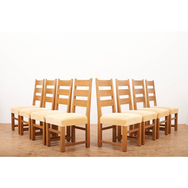 Chairs in Oak in Yellow Corduroy Fabric by Anliker Langenthal, 1960s, Set of 8 For Sale - Image 10 of 16
