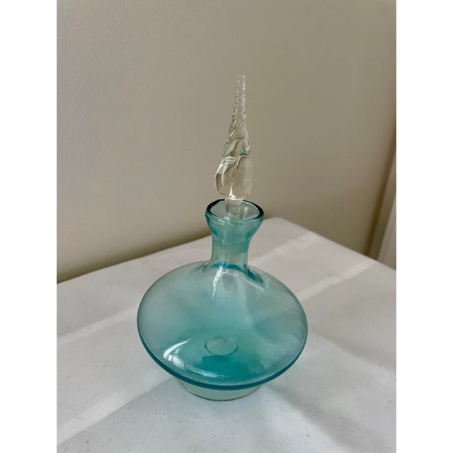 Vintage Light Blue Blown Glass Perfume Decanter For Sale - Image 4 of 4