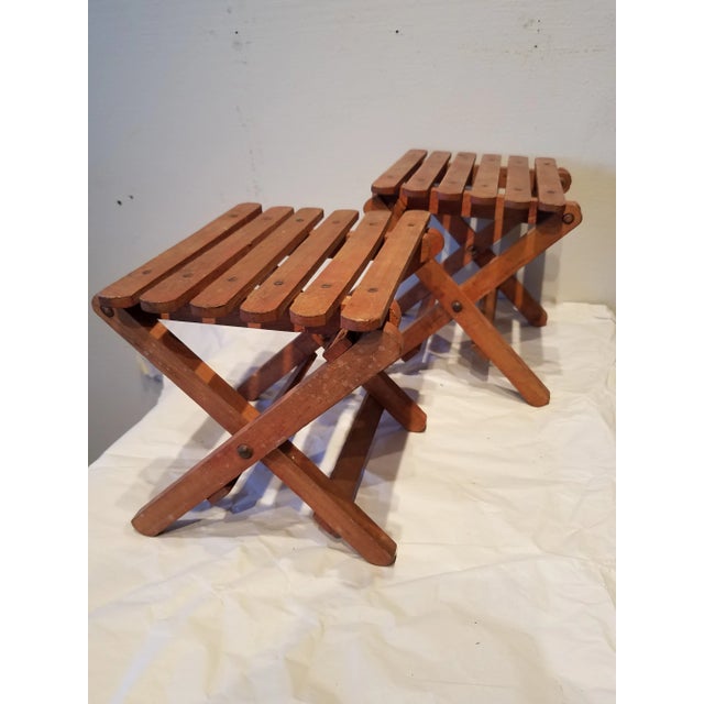 Antique Pair of Wooden Folding Stools From England For Sale - Image 4 of 10