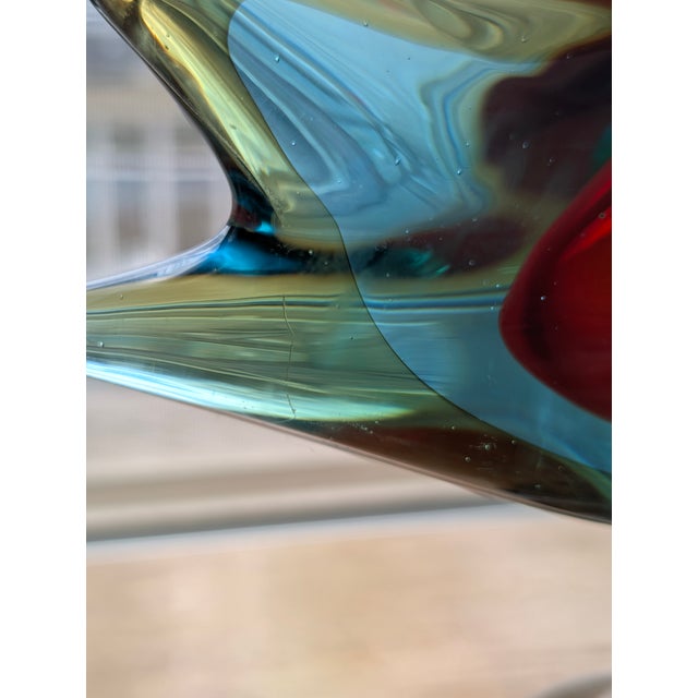 Vintage Murano Sommerso Art Glass Heron - Hand-Blown Italian Glass Crane - Ruby & Aquamarine For Sale - Image 11 of 12