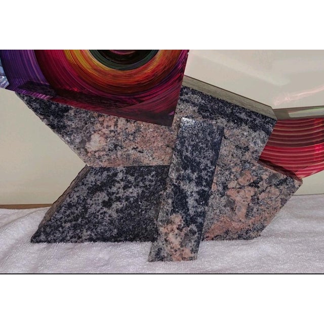 Cubism 1990s Kit Karbler and Michael David Art Glass and Granite Base Sculpture '' Third Conversation'' For Sale - Image 3 of 11