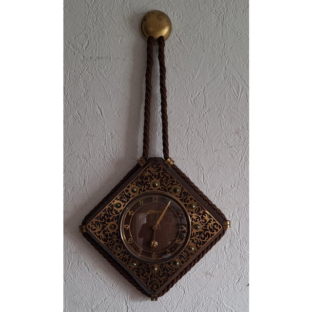 1950s Mid-Century Mechanical Wall Clock with Brass-Decorated Front from Atlanta, 1950s For Sale - Image 5 of 5