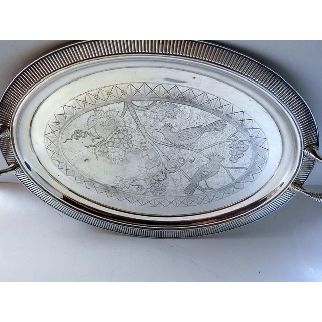 Circa 1880's Simpson, Hall & Miller Co. silver plate serving tray. Aesthetic movement engraved design with birds and...
