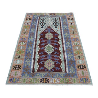1980s Farmhouse Blue Geometric Kilim For Sale