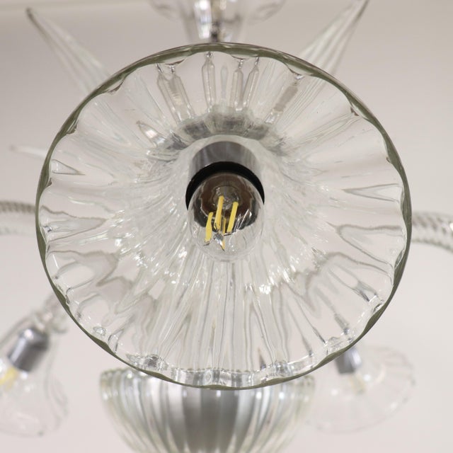 Mid-Century Five-Arm Ribbed and Scalloped Cristallo Murano Chandelier For Sale - Image 11 of 12
