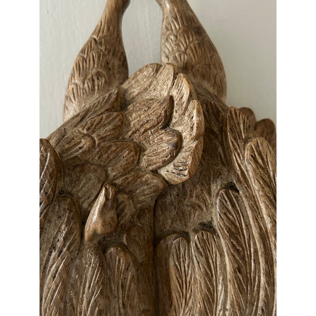 Chestnut French Carved Wood Game Pheasants Birds / Hunting Trophy / Folk Art Wall Sculpture For Sale - Image 8 of 9