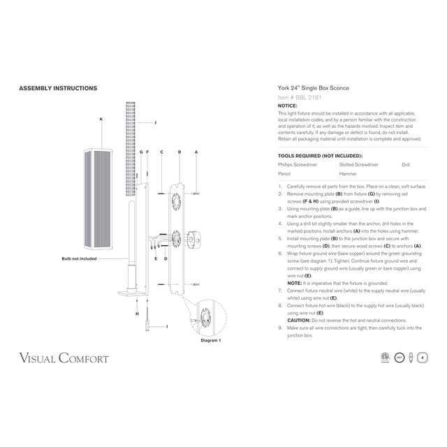 Visual Comfort Barbara Barry for Visual Comfort Signature York 24" Single Box Sconce in Soft Brass with Clear Ribbed Glass For Sale - Image 4 of 5