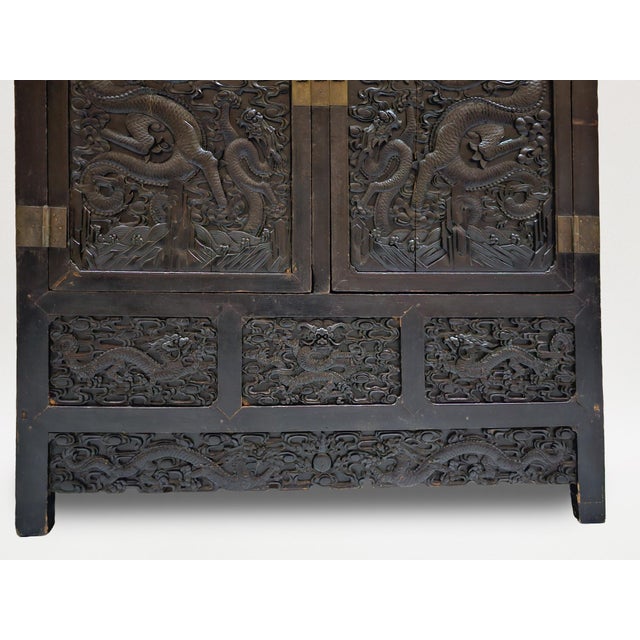 An Impressive Pair of Qing Dynasty Chinese Carved Dragon Cabinets For Sale - Image 9 of 9