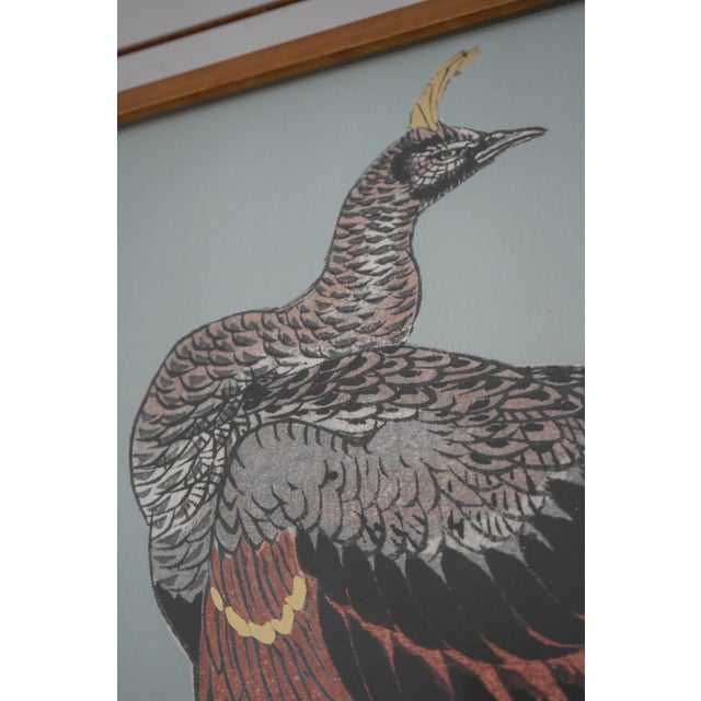 Pair Gold Framed Modern Design Peacock Prints For Sale - Image 4 of 13