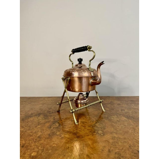 Copper Antique Victorian Copper and Brass Spirit Kettle and Stand, 1880 For Sale - Image 8 of 8