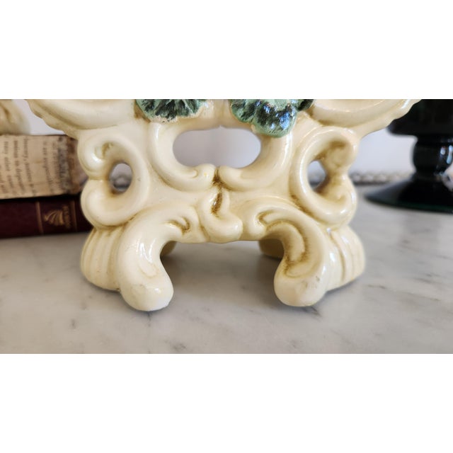 Ceramic Pair of Vintage Ivory Ceramic Rose Double Candle Holders For Sale - Image 7 of 18