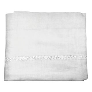 Antique French Fine Linen Sheet, Rare Handworked Floral Ladderwork Openwork, Circa 1900 For Sale
