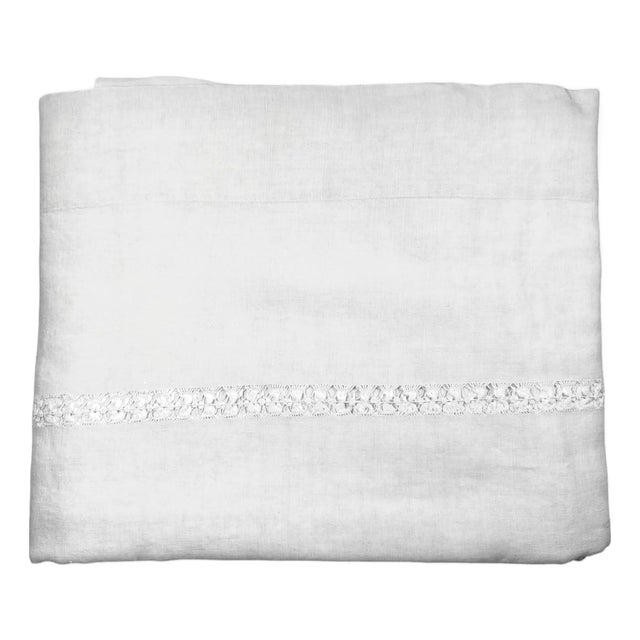 Antique French Fine Linen Sheet, Rare Handworked Floral Ladderwork Openwork, Circa 1900 For Sale