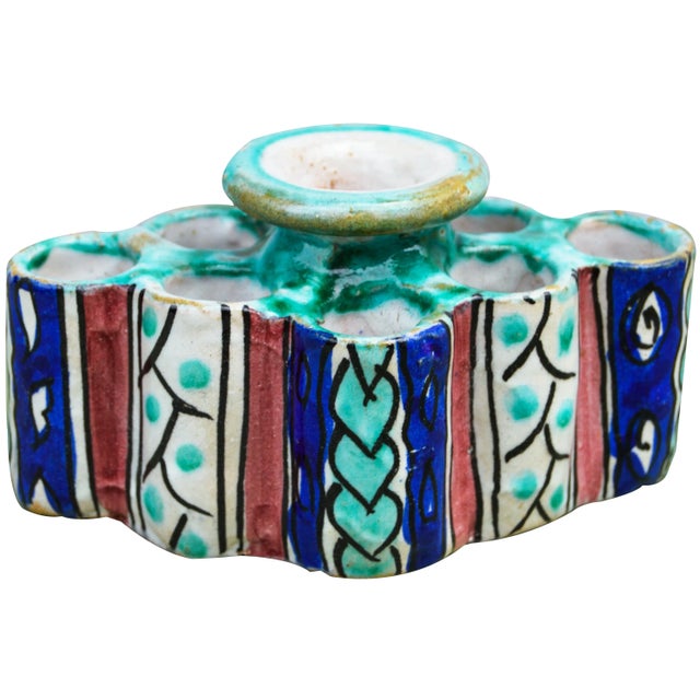 Early 20th Century Moorish Ceramic Inkwell & Candle Holder For Sale - Image 9 of 9