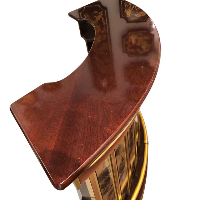 Semi-Circular Bar in Wood and Brass, 1960s For Sale - Image 4 of 10