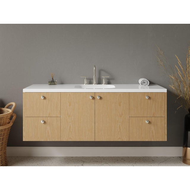 Brown Floating Bathroom Vanity - 48" Width - Natural Wood Veneer - Handcrafted in Brooklyn, Ny For Sale - Image 8 of 10