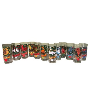 Mid 20th Century 12 Days of Christmas Tumblers- Set of Twelve For Sale
