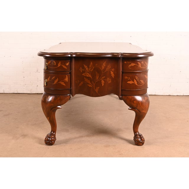 Antique Dutch Louis XV Mahogany Inlaid Marquetry Executive Desk, Circa Late 19th Century For Sale - Image 13 of 14
