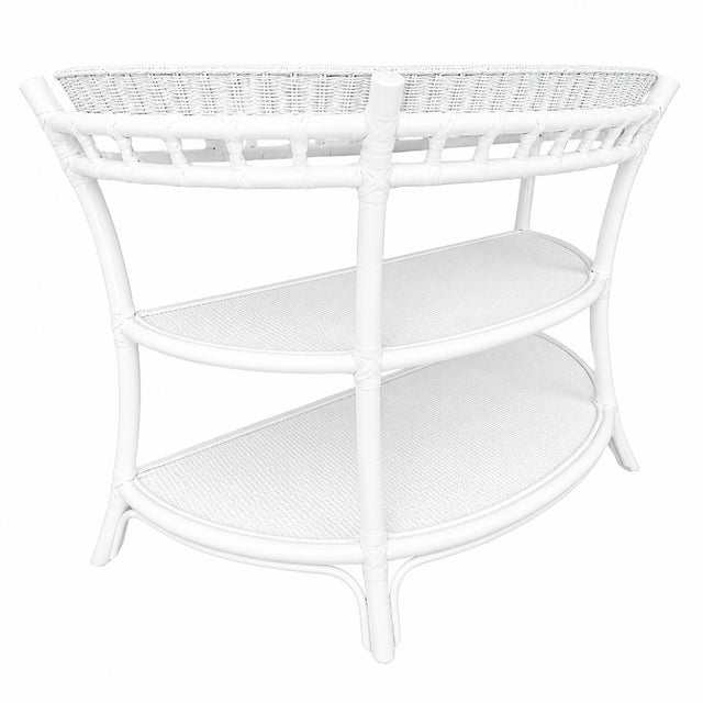 Wood Vintage 3-Tier Rattan Demi-Lune Console Table For Sale - Image 7 of 8